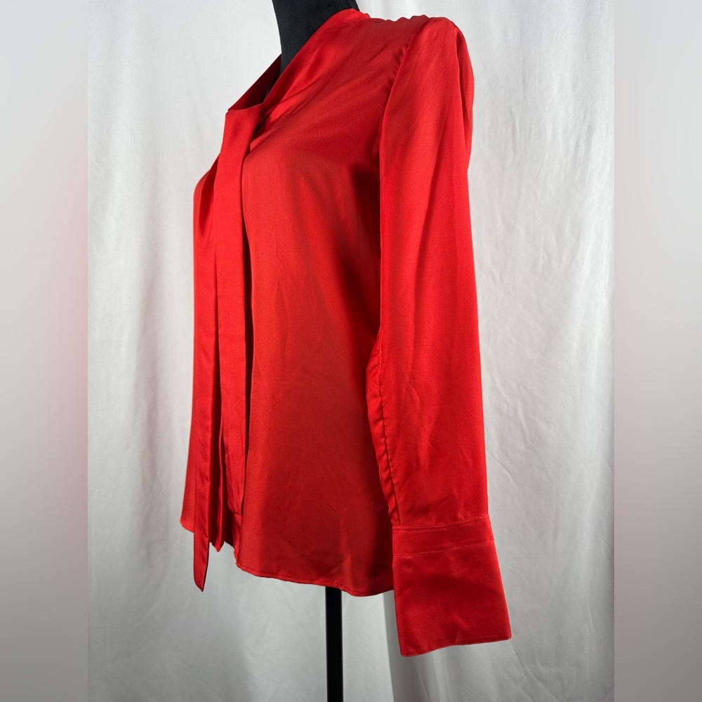 Rag & Bone Red Silk Button Down Blouse with Tie Neck - Picture 2 of 6